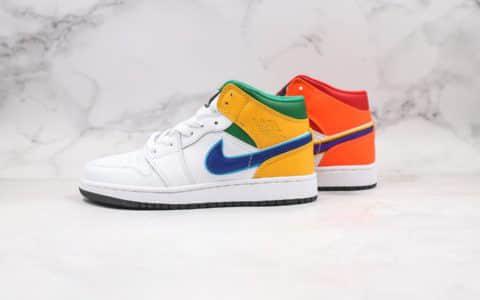 耐克Nike Air Jordan 1 Mid GS纯原版本乔丹1代中帮篮球鞋糖果鸳鸯配色原厂头层软牛皮区别市面通货 货号：554725-128