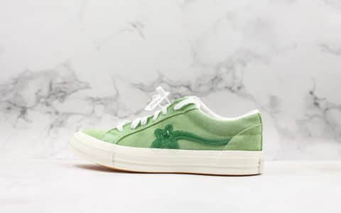 匡威Creator x Converse One Star Ox Golf Le Fleur公司级版本嘻哈歌手TTC联名小花麂皮板鞋浅绿配色软蓝底