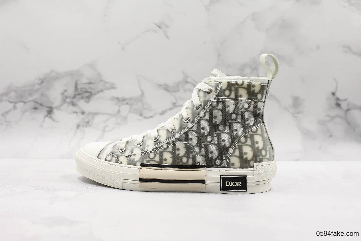 迪奥Dior B23 Oblique High Top Sneakers纯原版本透明印花高筒板鞋透明白黑CD重影配色独立开模原盒