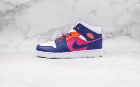 耐克Nike air Jordan 1 mid Fire pink纯原版本中帮AJ1粉紫蓝色原楦头原纸板打造原档案数据开发 货号：555112-602