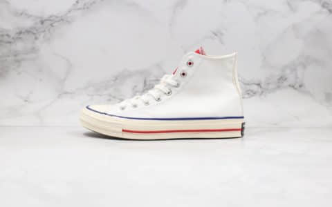 匡威Converse All Star公司级版本高帮帆布鞋撞色红蓝围条顶级硫化工艺蓝底 货号：166729C