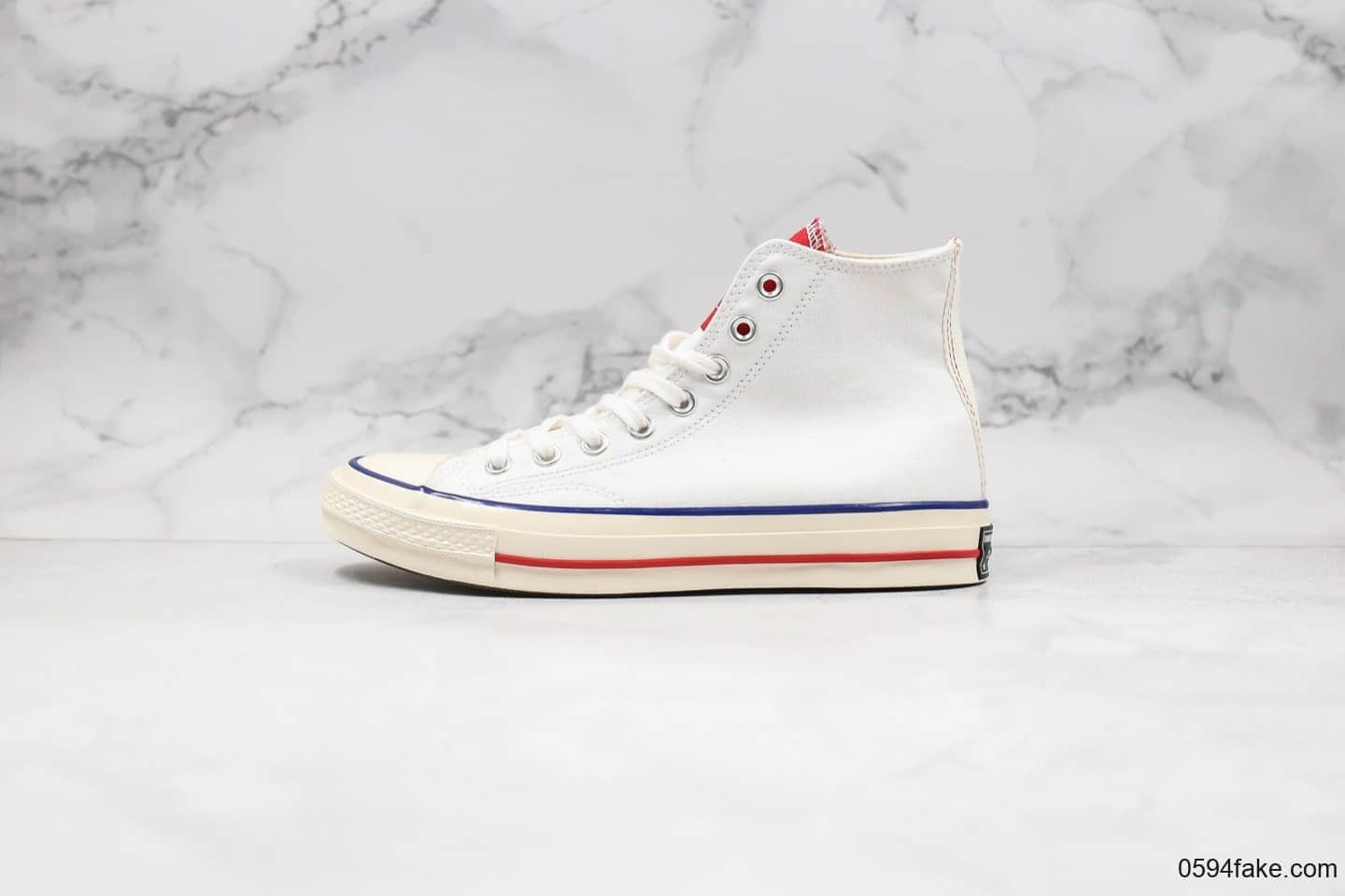 匡威Converse All Star公司级版本高帮帆布鞋撞色红蓝围条顶级硫化工艺蓝底 货号：166729C