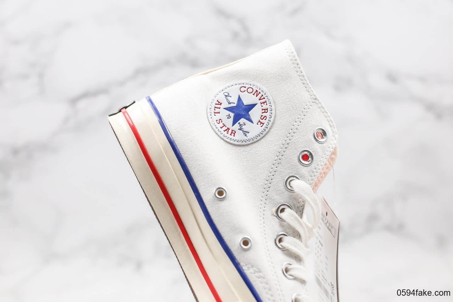 匡威Converse All Star公司级版本高帮帆布鞋撞色红蓝围条顶级硫化工艺蓝底 货号：166729C