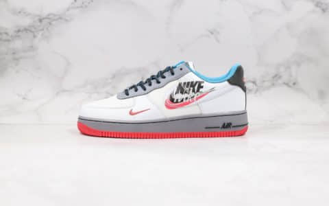 耐克Nike Air Force 1 Script Swoosh纯原版本低帮空军一号双钩手稿白红蓝色内置全掌Sole气垫 货号：CT1620-100