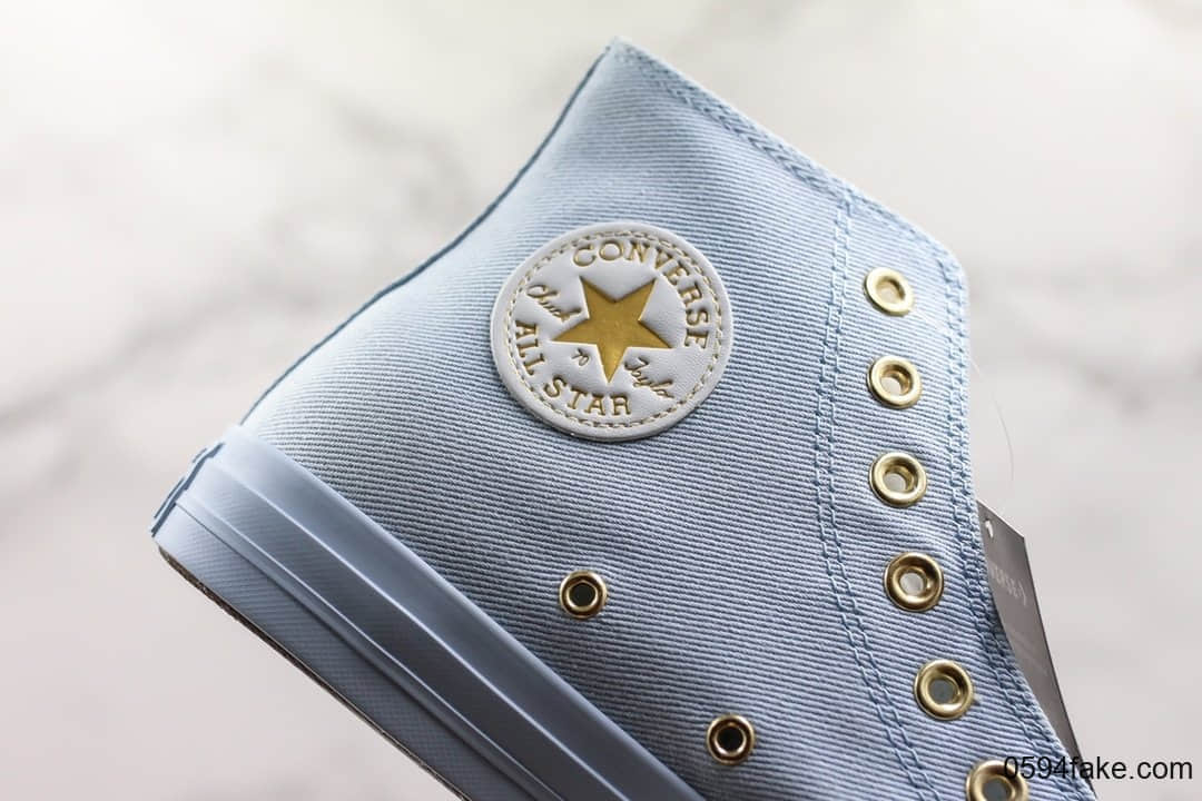 匡威Converse All Star公司级版本高帮新款金标帆布鞋冰淇淋蓝配色硫化蓝底
