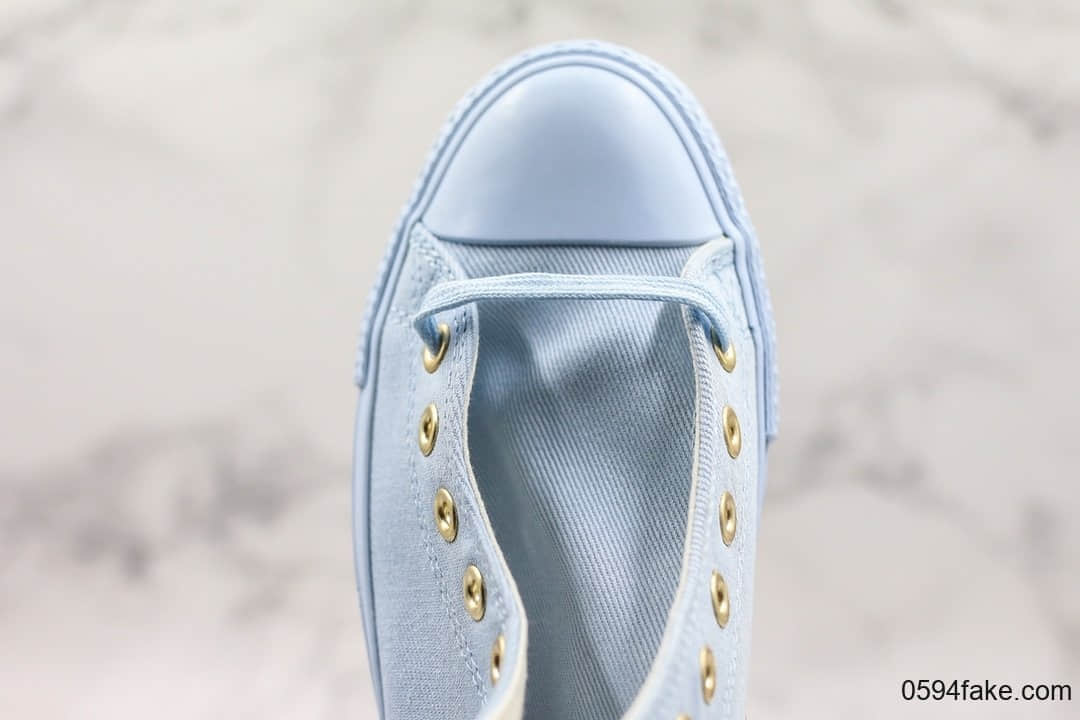 匡威Converse All Star公司级版本高帮新款金标帆布鞋冰淇淋蓝配色硫化蓝底