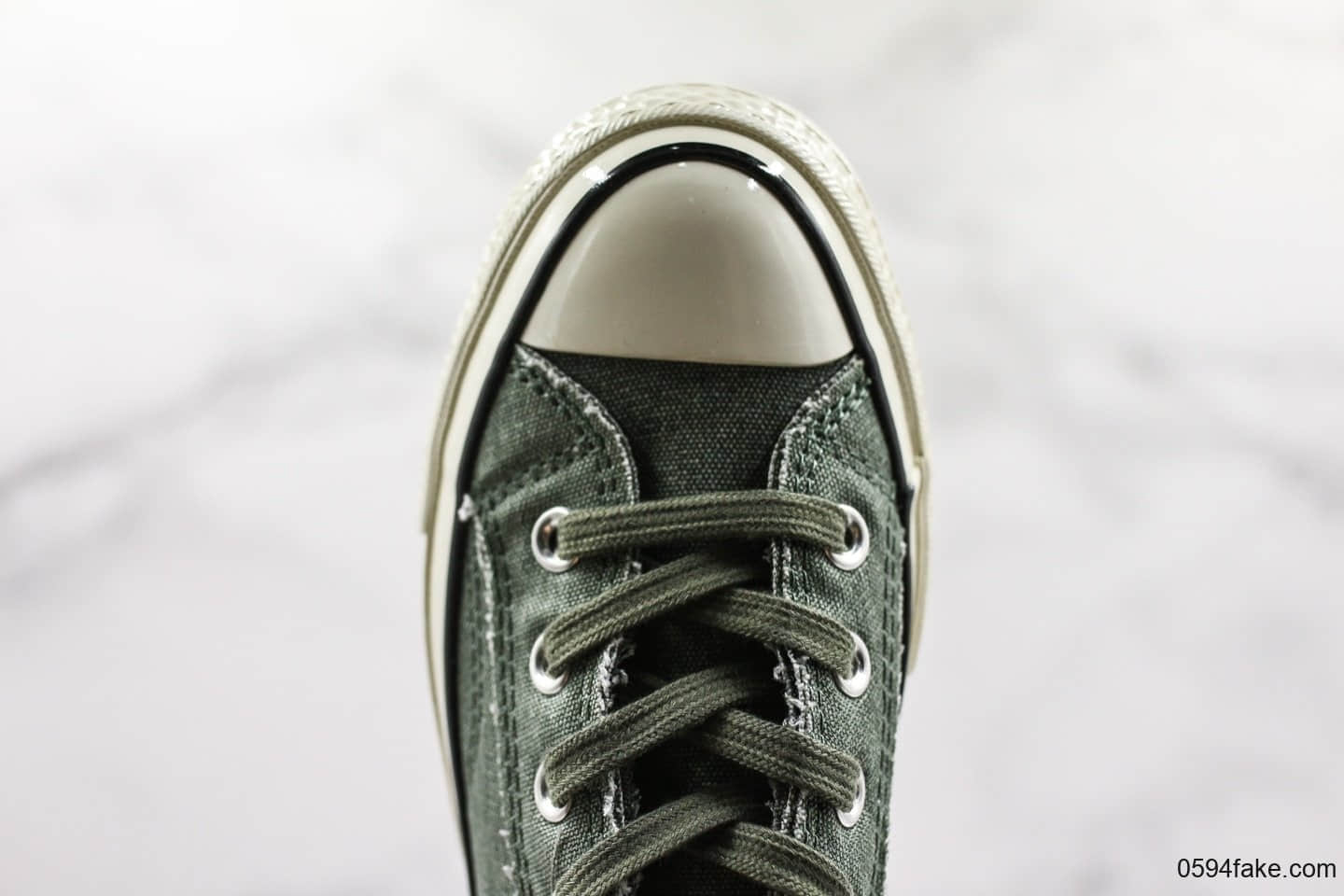 匡威Converse Chuck Taylor All Star公司级版本麻布做旧水洗磨边复古低帮板鞋草绿配色蓝底原标原盒 货号：164597C