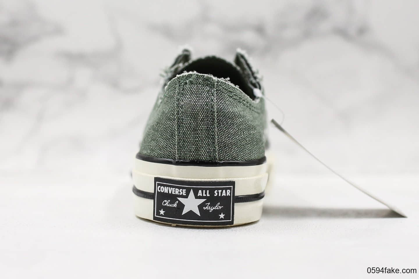 匡威Converse Chuck Taylor All Star公司级版本麻布做旧水洗磨边复古低帮板鞋草绿配色蓝底原标原盒 货号：164597C