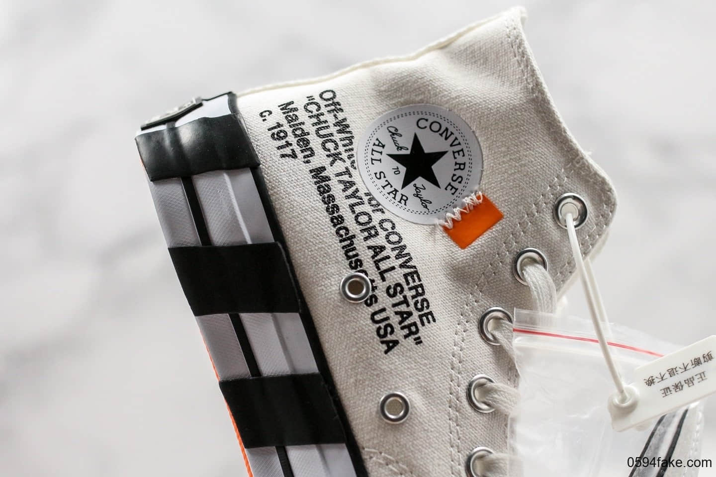 匡威Off White x Converse Chuck 1970s 2.0公司级版本联名OW休闲硫化板鞋斑马白黑橙色换钩配色原鞋开模 货号：163862C