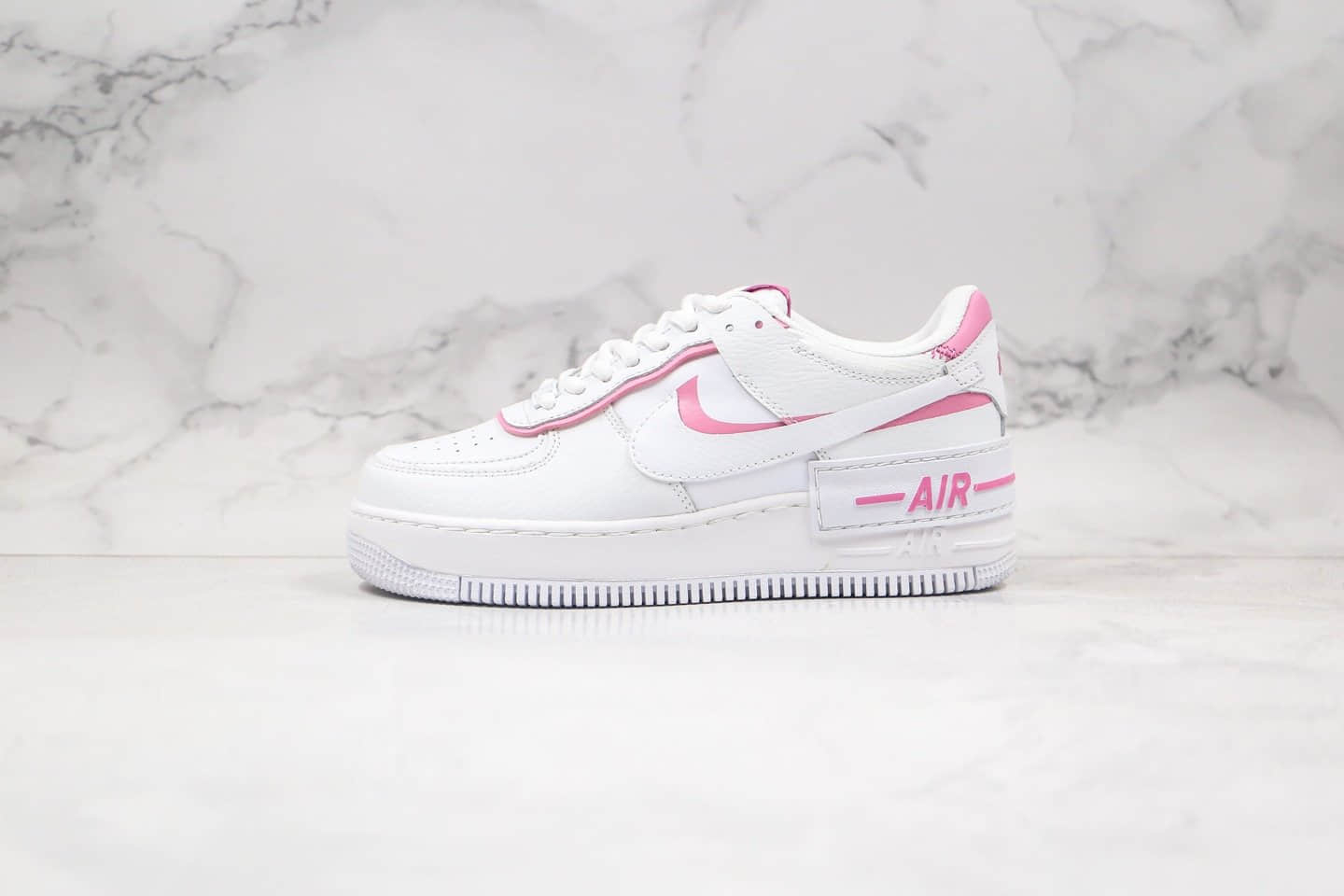 耐克Nike WMNS Air Force 1 Shadow纯原版本马卡龙空军一号白粉色原鞋开模原档案数据开发 货号：CI0919-102