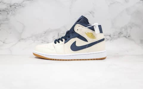 乔丹Air Jordan 1 Mid纯原版本中帮AJ1泼墨生胶米白色原楦纸板打造正确后跟定型 货号：AH6342-104