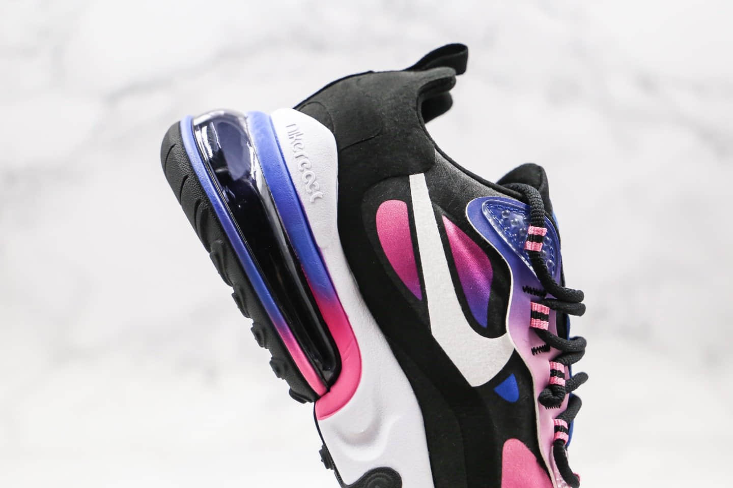 耐克Nike Air Max 270 React纯原版本气垫鞋炫彩黑粉色原盒原标区别市面通货版本 货号：BV3387-400