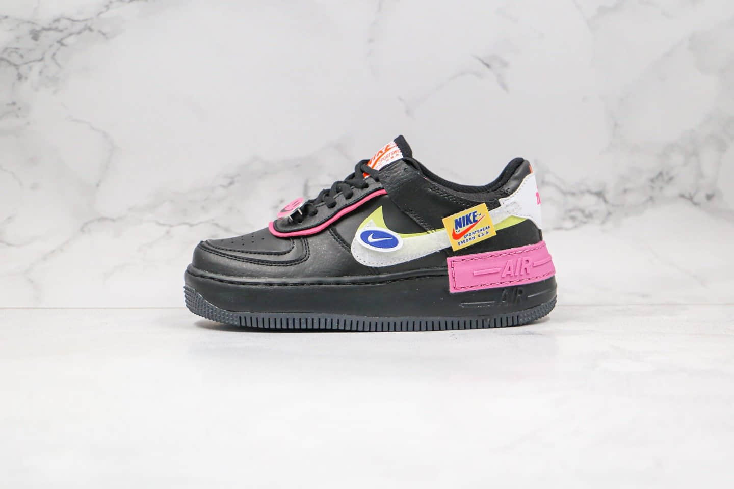 耐克Nike Air Force 1 Shadow纯原版本低帮空军一号马卡龙笑脸黑粉色原档案数据开发 货号：CU4743-001