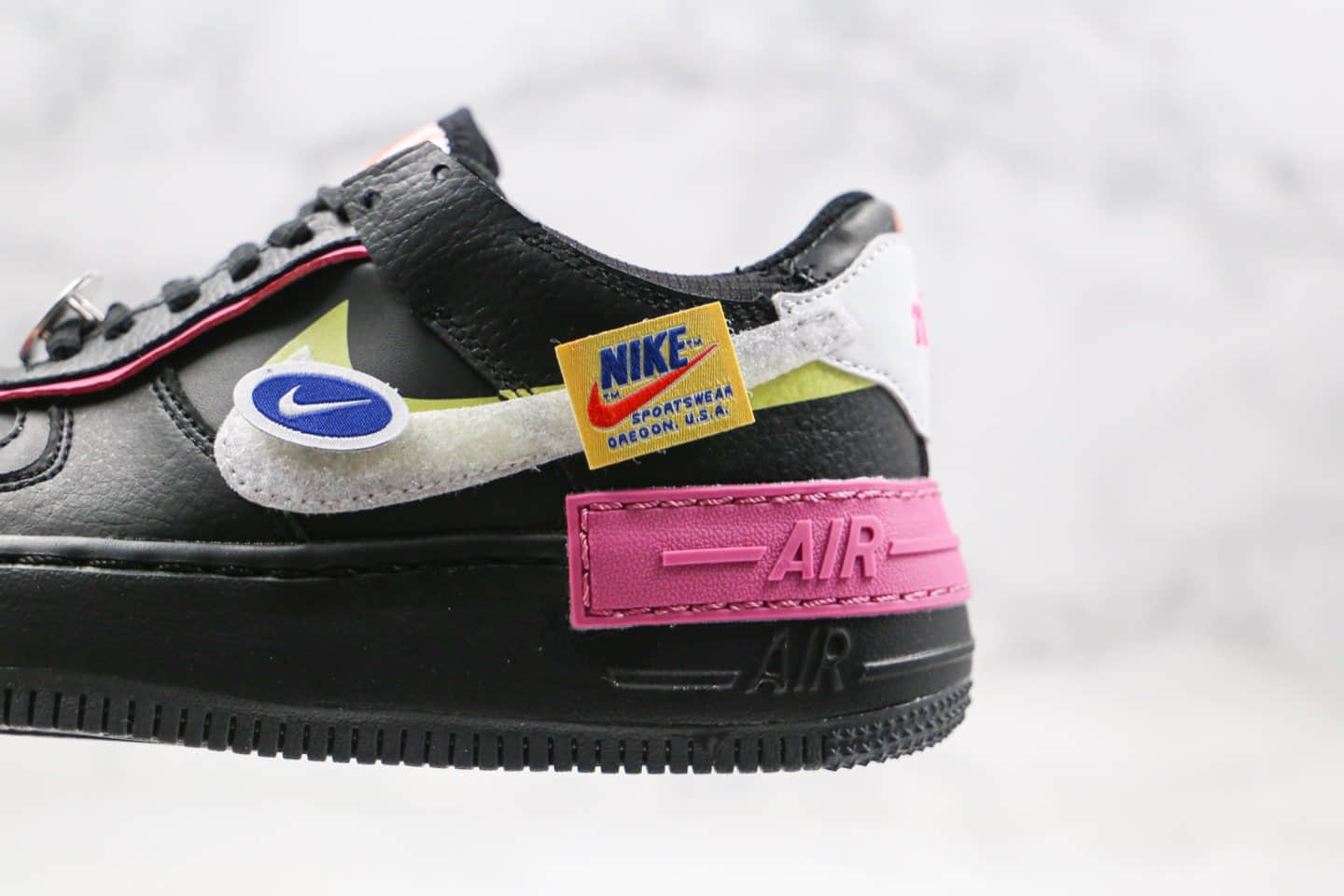 耐克Nike Air Force 1 Shadow纯原版本低帮空军一号马卡龙笑脸黑粉色原档案数据开发 货号：CU4743-001