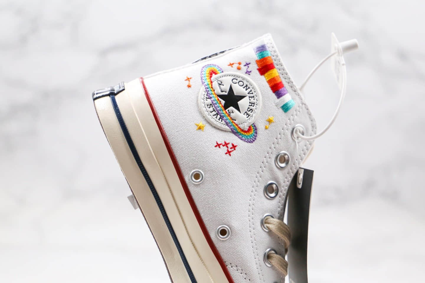 匡威Converse Chuck 1970s x Chanel公司级版本香奈儿联名款星球刺绣花卉白色高帮帆布鞋正确PU硅蓝软中底原档案数据开发