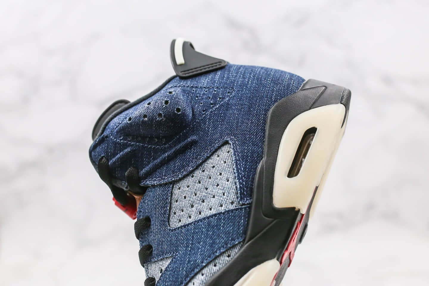 乔丹Travis Scott x Air Jordan 6 Medium Olive纯原版本斯科特联名款AJ6水洗丹宁牛仔蓝正确头层磨砂皮 货号：CT5350-401