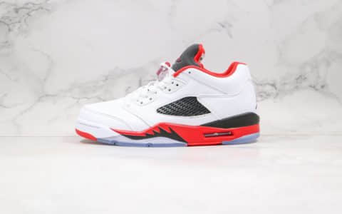 乔丹Air Jordan 5 Low纯原版本低帮AJ5火焰红白红色鲨鱼内置气垫原盒配件正确鞋面材质 货号：314338-181