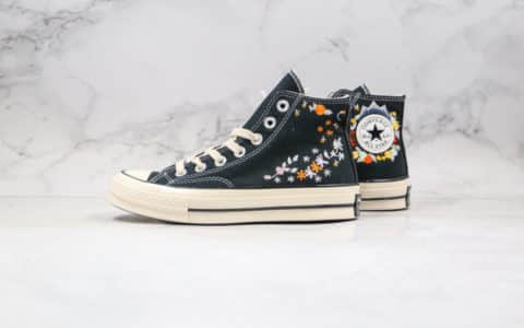 匡威Converse Chuck 1970s公司级版本刺绣花卉黑色高帮帆布鞋双围条原厂硫化蓝底