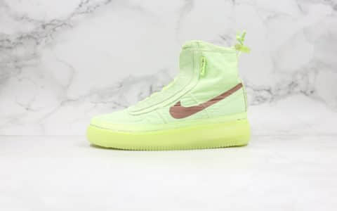 耐克Nike Air Force 1 Shell WMNS纯原版本高帮空军一号机能荧光绿苹果绿配色内置气垫原盒配件齐全 货号：BQ6096-700