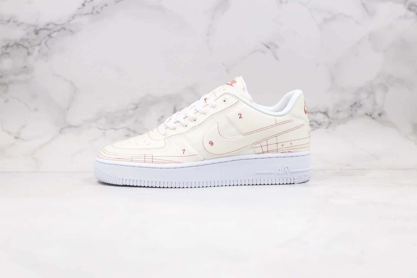 耐克Nike Air Force 1 LX Summit White纯原版本低帮空军一号图纸几何图案红白色内置气垫原档案数据开发 货号：CI3445-100