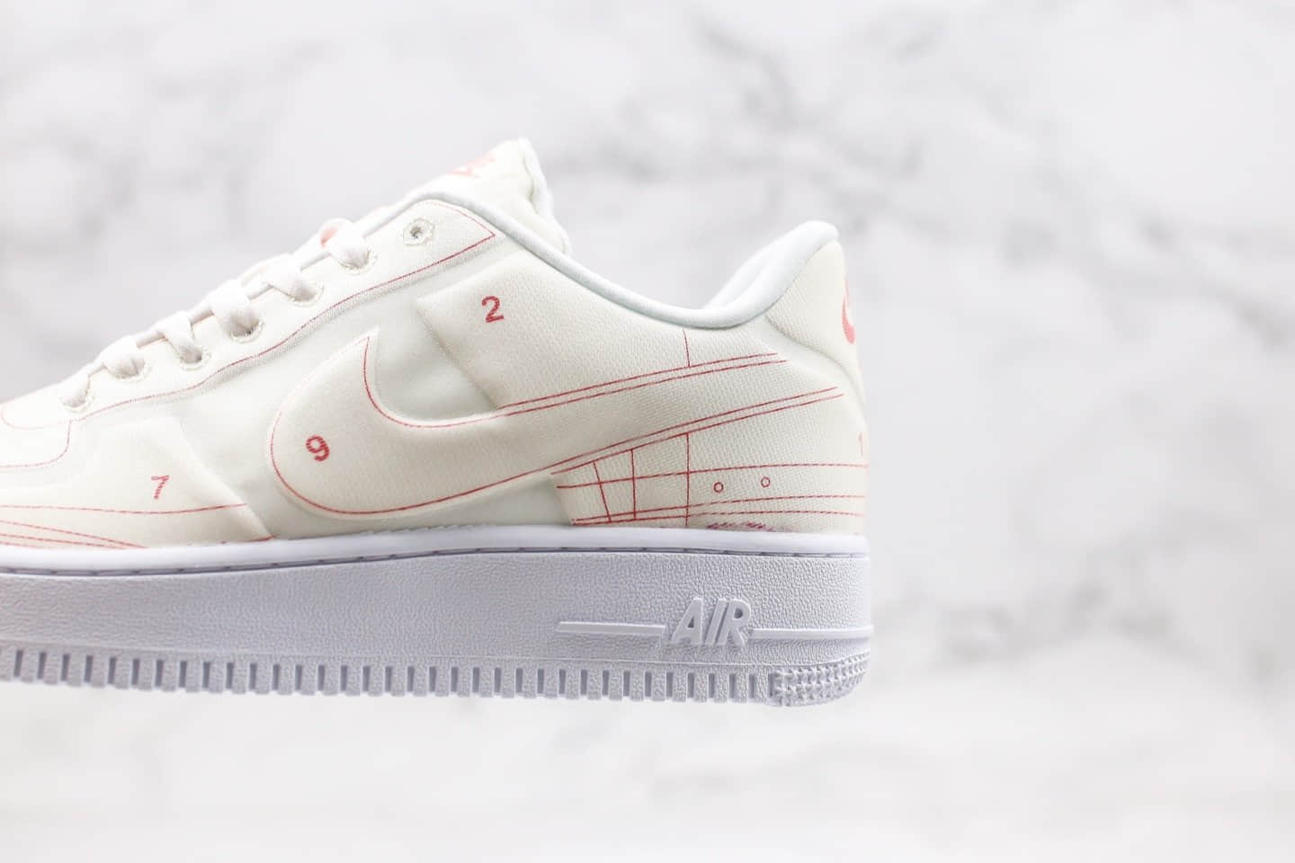 耐克Nike Air Force 1 LX Summit White纯原版本低帮空军一号图纸几何图案红白色内置气垫原档案数据开发 货号：CI3445-100