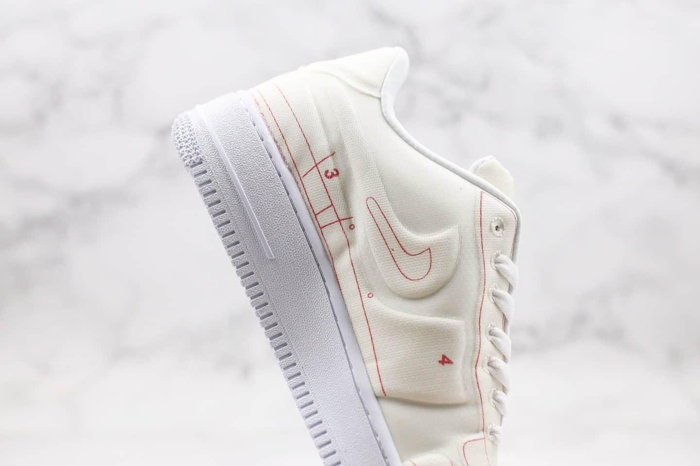 耐克Nike Air Force 1 LX Summit White纯原版本低帮空军一号图纸几何图案红白色内置气垫原档案数据开发 货号：CI3445-100