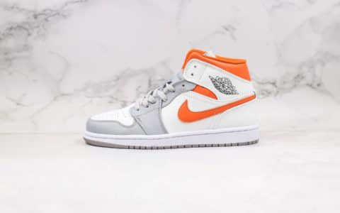 乔丹Air Jordan 1 MidOrange Grey纯原版本中帮AJ1灰橙色原盒配件头层材质 货号：CW7591-100