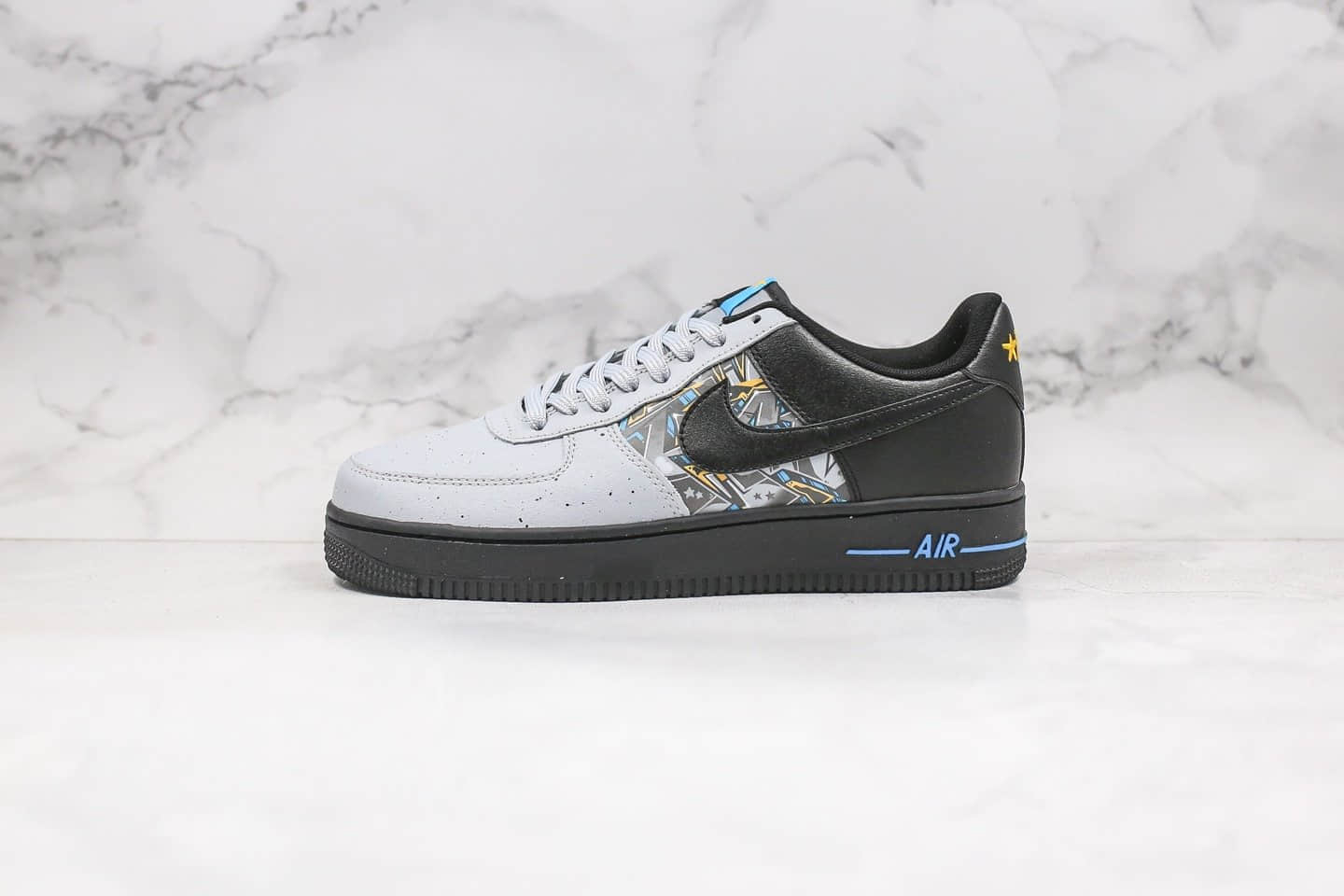 耐克Nike Air Force 1 Low纯原版本低帮空军一号黑灰蓝色涂鸦拼接配色内置全掌Sole气垫 货号：CQ4217-001