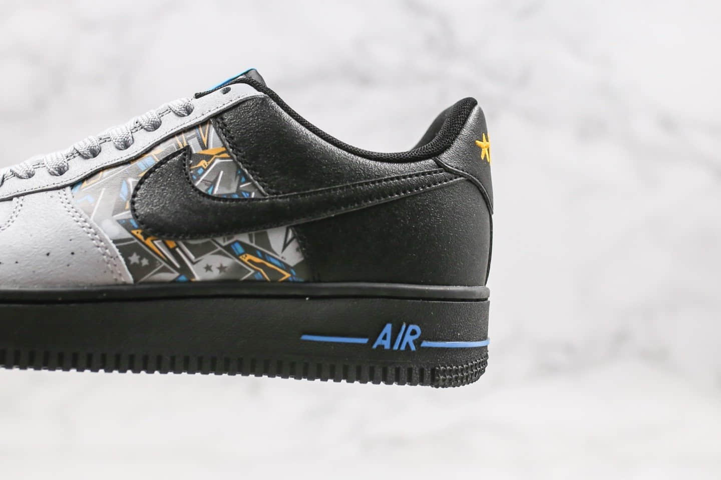 耐克Nike Air Force 1 Low纯原版本低帮空军一号黑灰蓝色涂鸦拼接配色内置全掌Sole气垫 货号：CQ4217-001