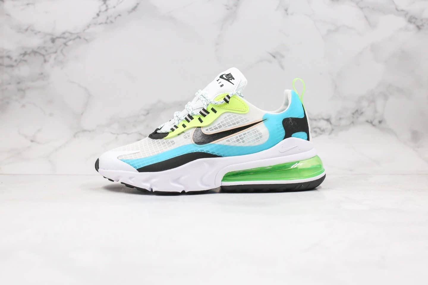 耐克Nike Air Max 270 React纯原版本气垫慢跑鞋Max270白蓝绿色清爽蓝珊瑚黑内置真小潘气垫缓震 货号：CT1265-300