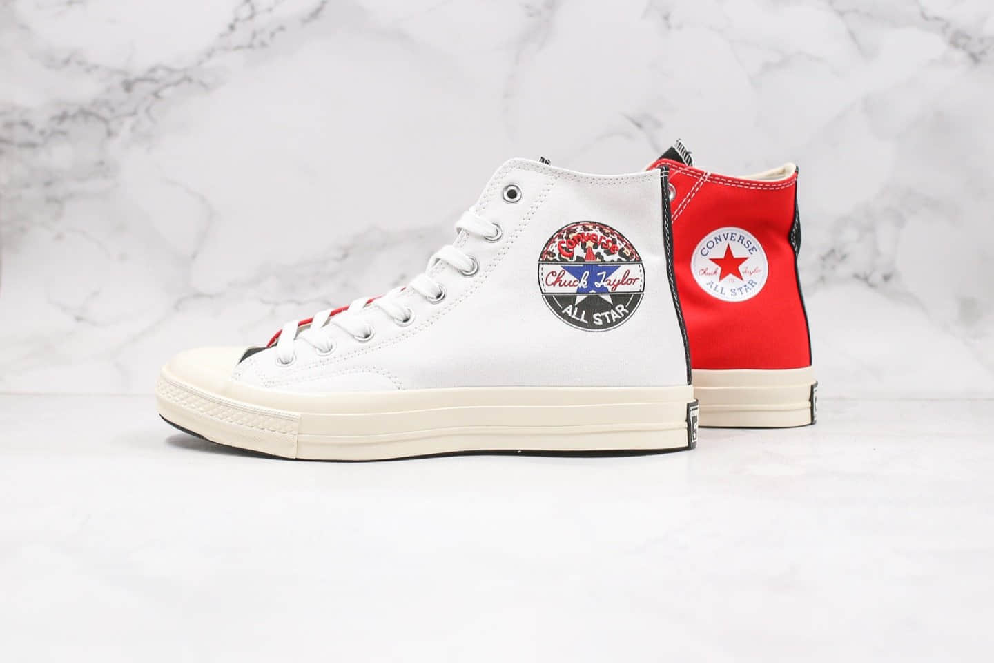 匡威Converse Chuck 70s公司级版本高帮黑标拼接黑白拼色豹纹帆布鞋原厂硫化正确PU硅蓝中底 货号：166747C