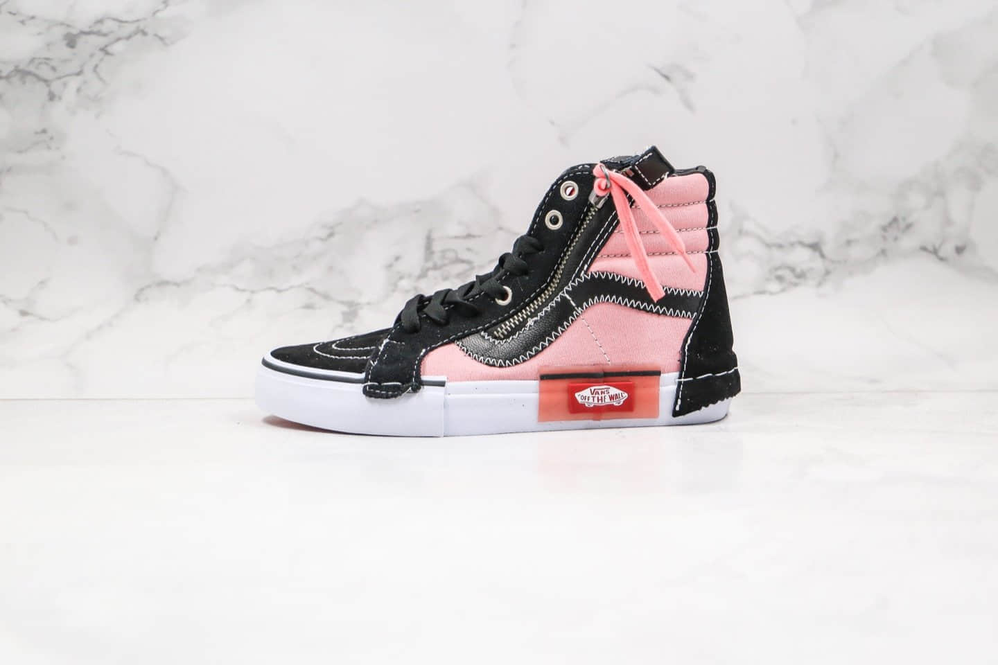 万斯Vans Vault Sk8-Hi Cap LX公司级版本解构主义高帮帆布硫化板鞋黑粉配色高清洁度做工