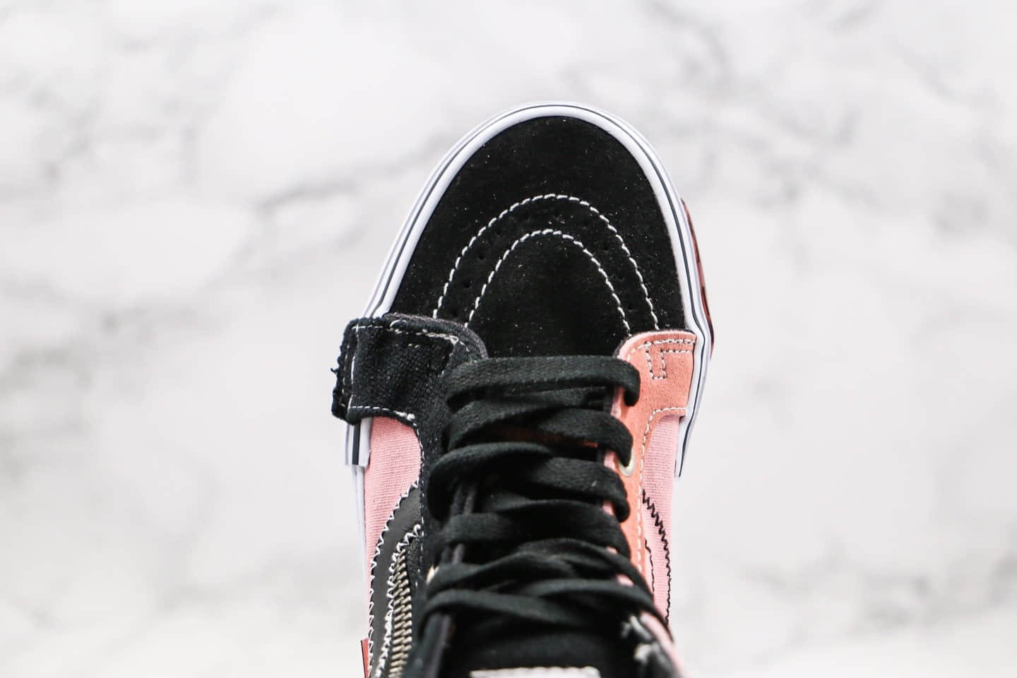 万斯Vans Vault Sk8-Hi Cap LX公司级版本解构主义高帮帆布硫化板鞋黑粉配色高清洁度做工