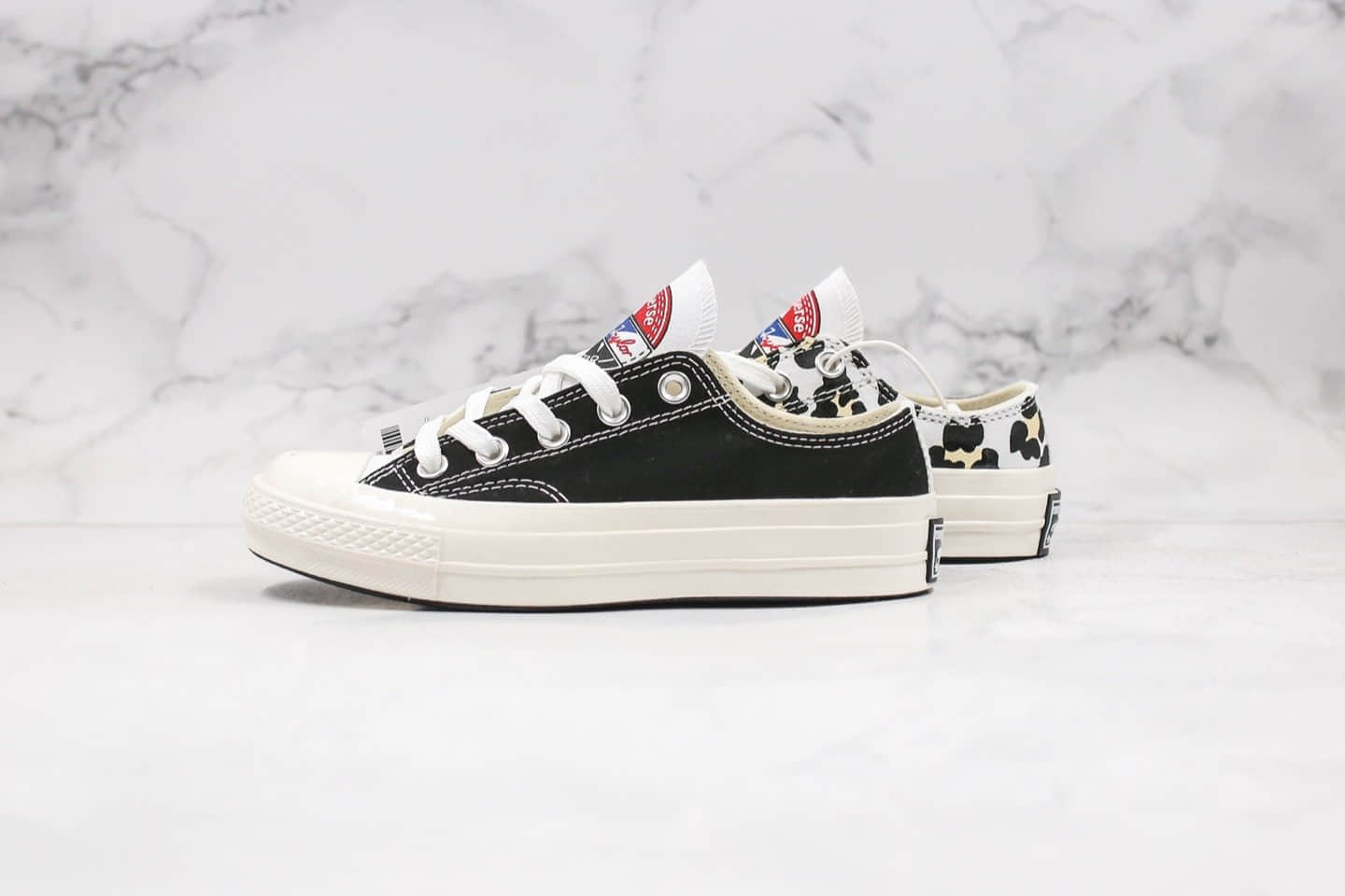 匡威CONVERSE CHUCK 70S OX公司级版本豹纹拼接黑白色原厂硫化大底原盒原标正确鞋面材质