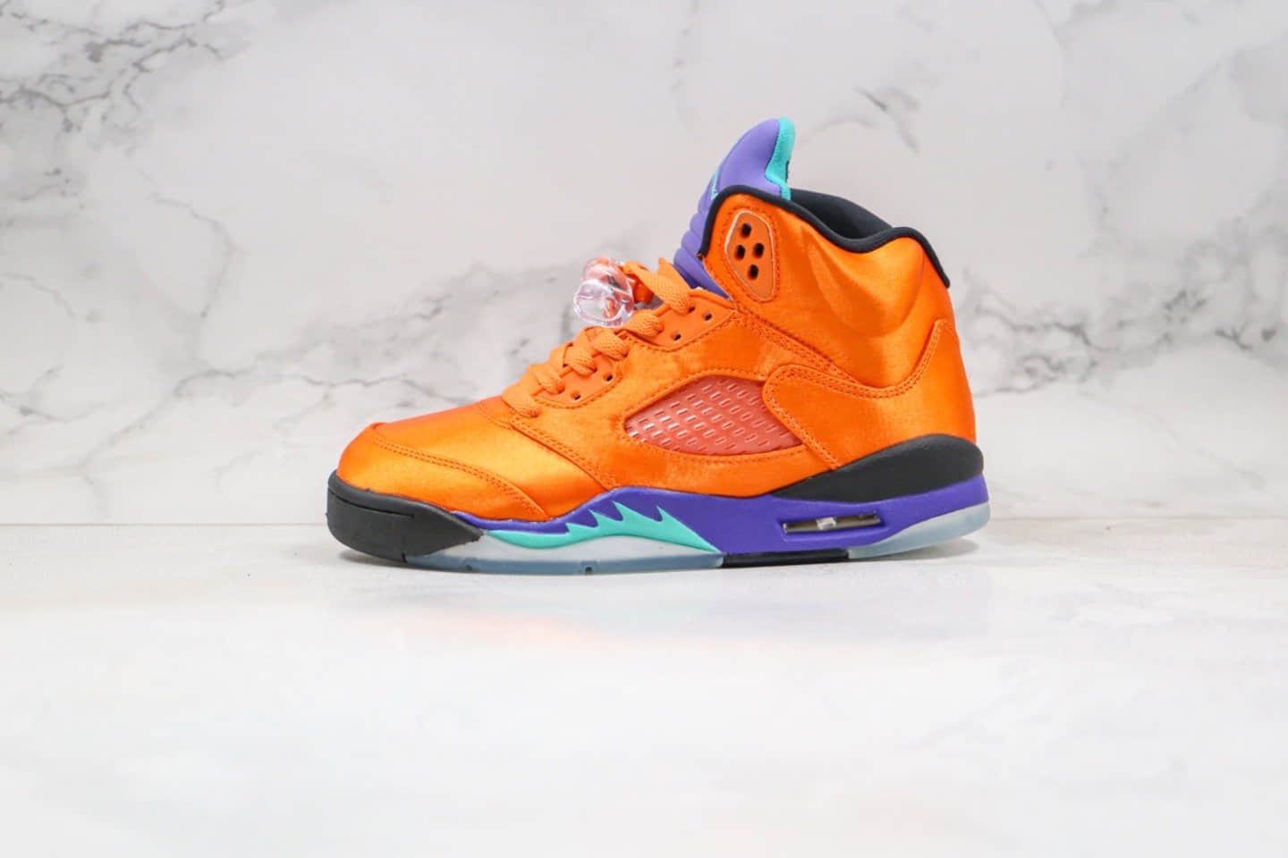 乔丹Air Jordan 5 Fresh Prince纯原版本丝绸绸缎橙蓝色高帮AJ5原盒原标正确后跟定型鞋面材质 货号：136027-007