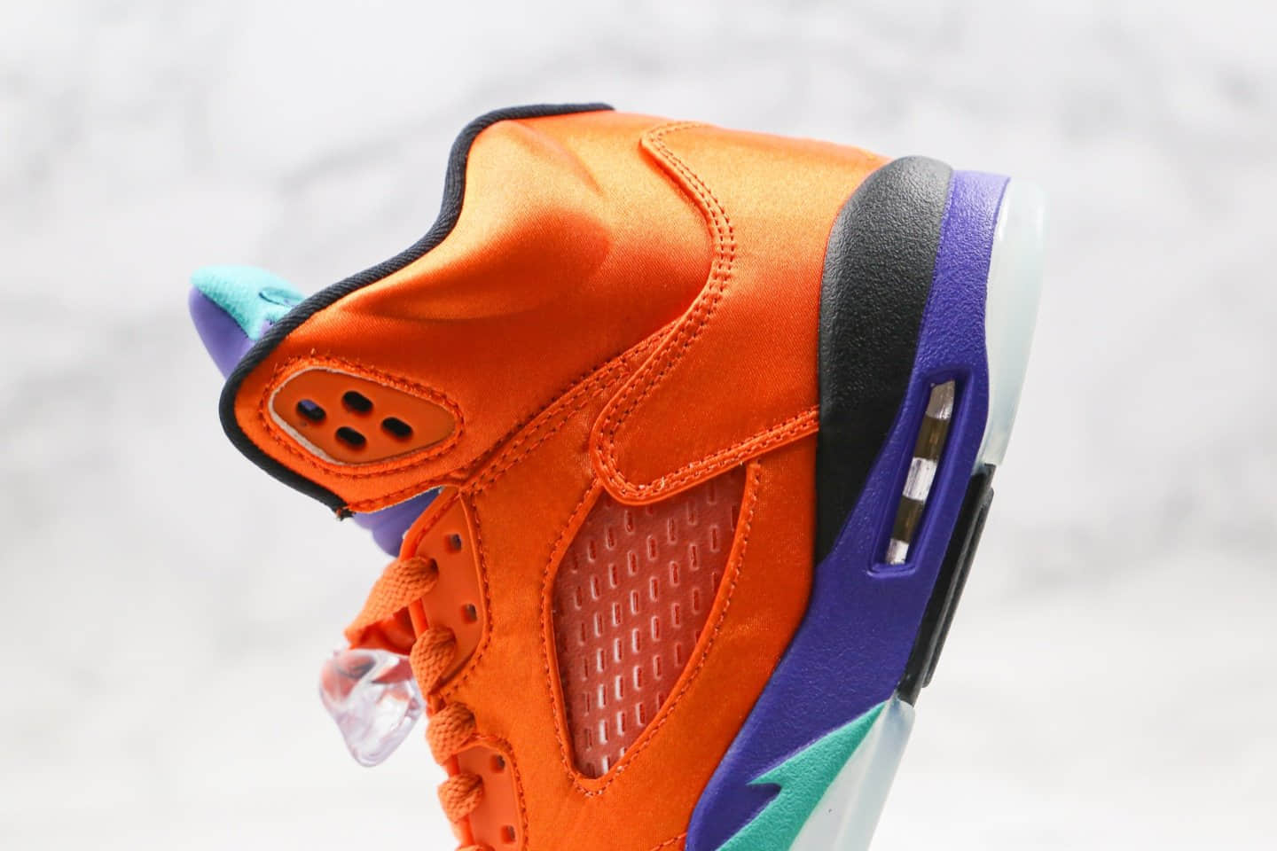乔丹Air Jordan 5 Fresh Prince纯原版本丝绸绸缎橙蓝色高帮AJ5原盒原标正确后跟定型鞋面材质 货号：136027-007