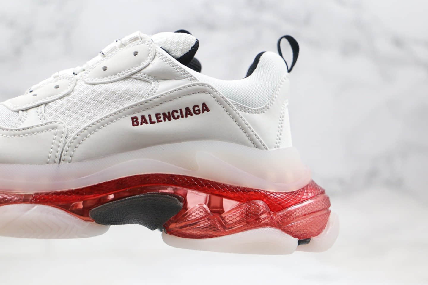 巴黎世家Balenciaga Triple S纯原版本气垫鞋老爹鞋酒红白色内置真氮气大底原盒配件齐全