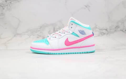 乔丹Air Jordan 1 Mid GS “Digital Pink”纯原版本中帮AJ1新南海岸白蓝粉色原鞋开模内置气垫 货号：555112-102