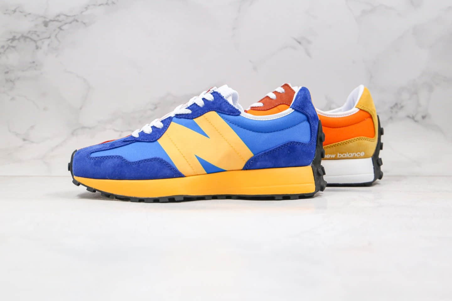 新百伦New Balance 327纯原版本复古慢跑鞋鸳鸯配色宝蓝色桔色黄色拼接原档案数据开发 货号：WS327LAA