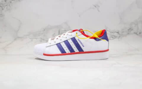 阿迪达斯Adidas Superstar纯原版本三叶草贝壳头红蓝色正确硅蓝软中底原鞋开模打造 货号：FX4189