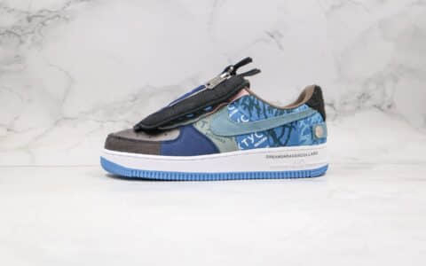 耐克Travis Scott x Nike Air Force 1 Low公司级版本低帮TS鬼脸联名款空军一号蓝色内置气垫原盒原标 货号：CN2405-800