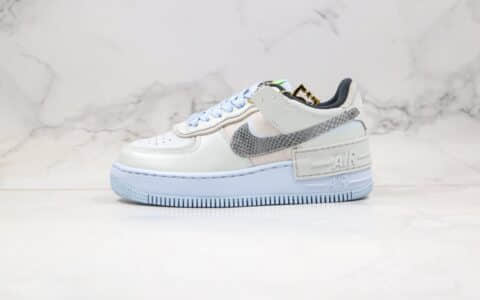 耐克Nike WMNS Air Force 1 Shadow Tropical Twist纯原版本低帮空军一号马卡龙解构雾霾蓝色正确鞋面卡色 货号：CV3027-001