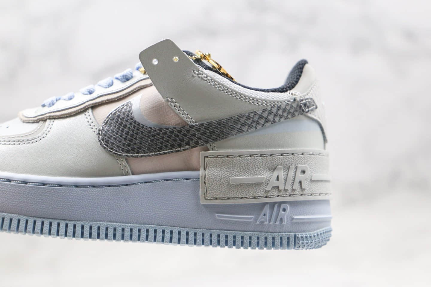 耐克Nike WMNS Air Force 1 Shadow Tropical Twist纯原版本低帮空军一号马卡龙解构雾霾蓝色正确鞋面卡色 货号：CV3027-001