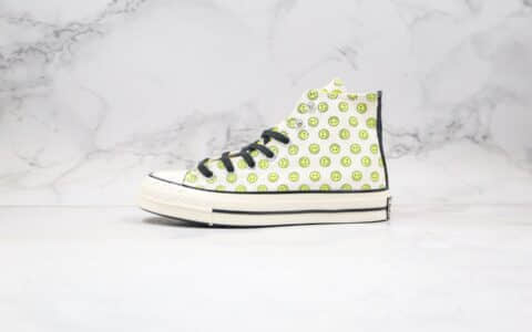 匡威Converse Chuck 70 HAPPY CAMPER公司级版本高帮笑脸黄绿色印花帆布鞋正确蓝底双围条硫化板鞋