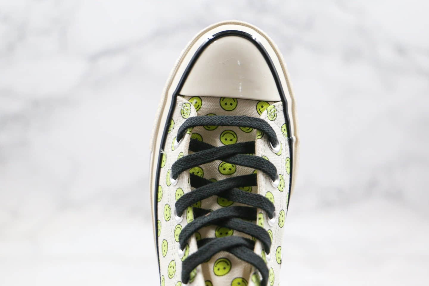 匡威Converse Chuck 70 HAPPY CAMPER公司级版本高帮笑脸黄绿色印花帆布鞋正确蓝底双围条硫化板鞋