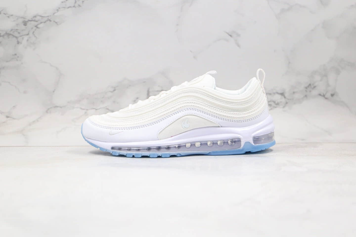 耐克Nike Air Max 97 White Ice纯原版本子弹头气垫鞋冰蓝圣火白色内置真小潘气垫原楦头纸板打造 货号：CT4526-100