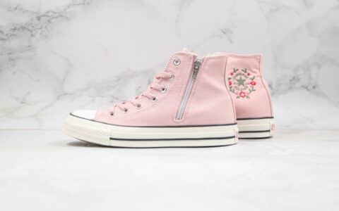 匡威Converse ALL STAR FLOWcROWN公司级版本高帮日本限定花环刺绣拉链花卉粉色原盒原标