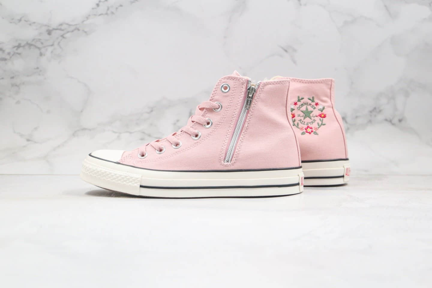 匡威Converse ALL STAR FLOWcROWN公司级版本高帮日本限定花环刺绣拉链花卉粉色原盒原标