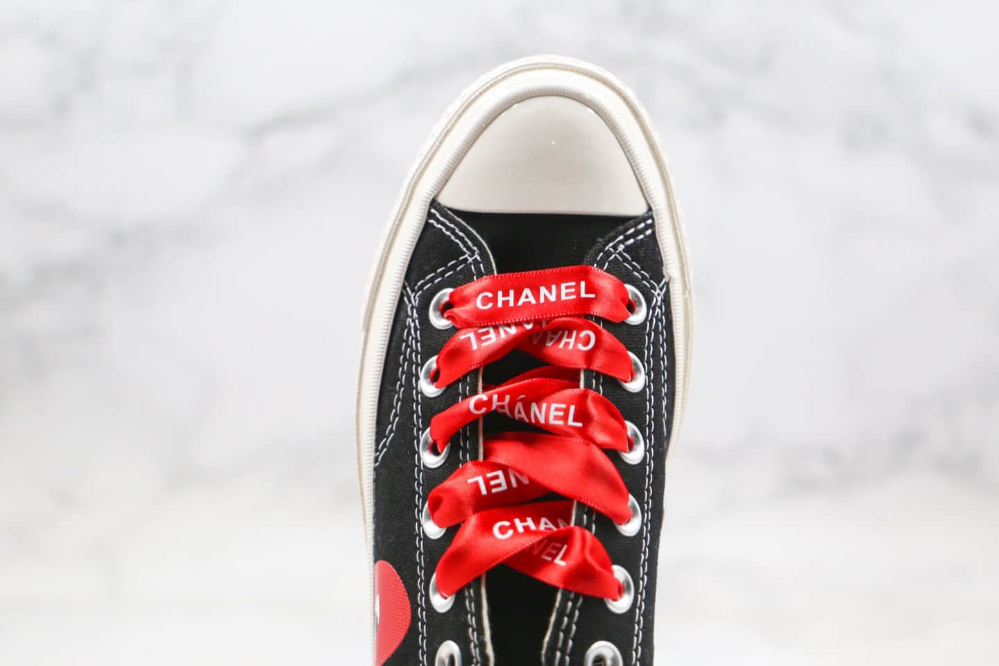 匡威Converse x CDG PLAY X CHANEL公司级版本香奈儿联名款低帮川久保玲黑白红爱心原厂硫化大底