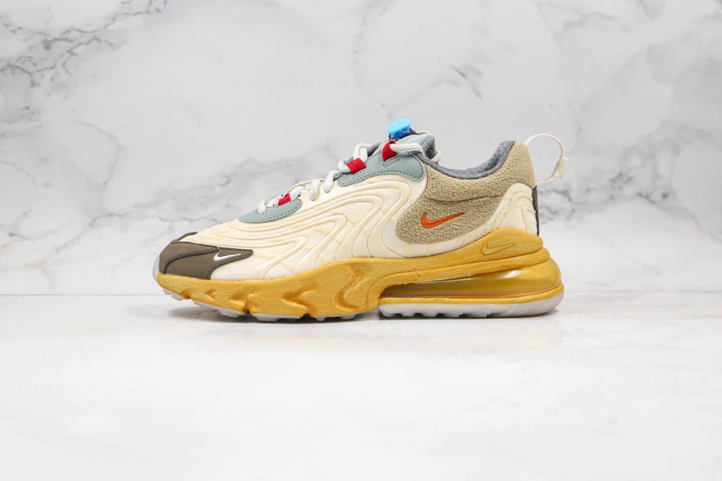 耐克Travis Scott x Nk Air Max 270 React Cactus Jack联名款Max270三代米黄色内置真实小潘气垫正确鞋型细节 货号：CT2864-200